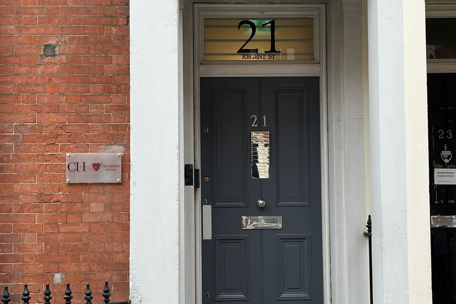 the front door of the site at 21 Regent Street Nottingham.